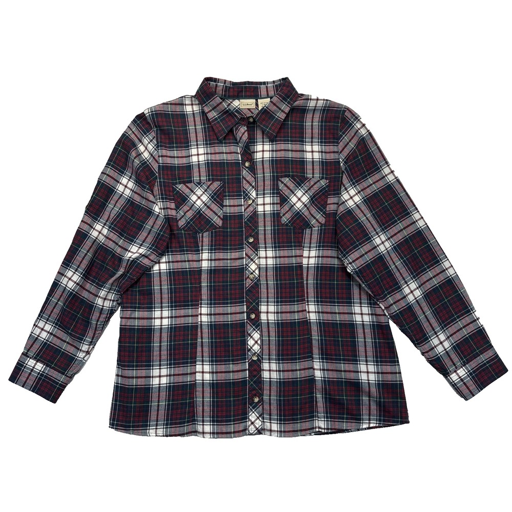 L.L. Bean Scotch Plaid Flannel Shirt Womens Size L Tartan Cotton Button Up Cabin